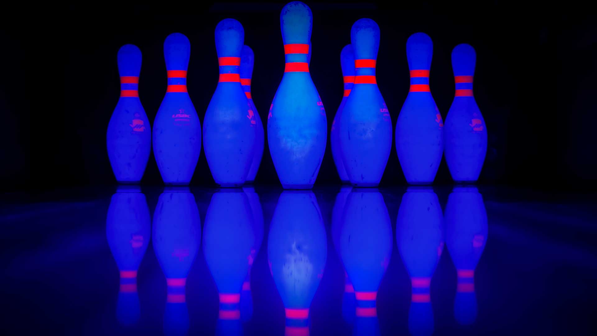black light bowling pins
